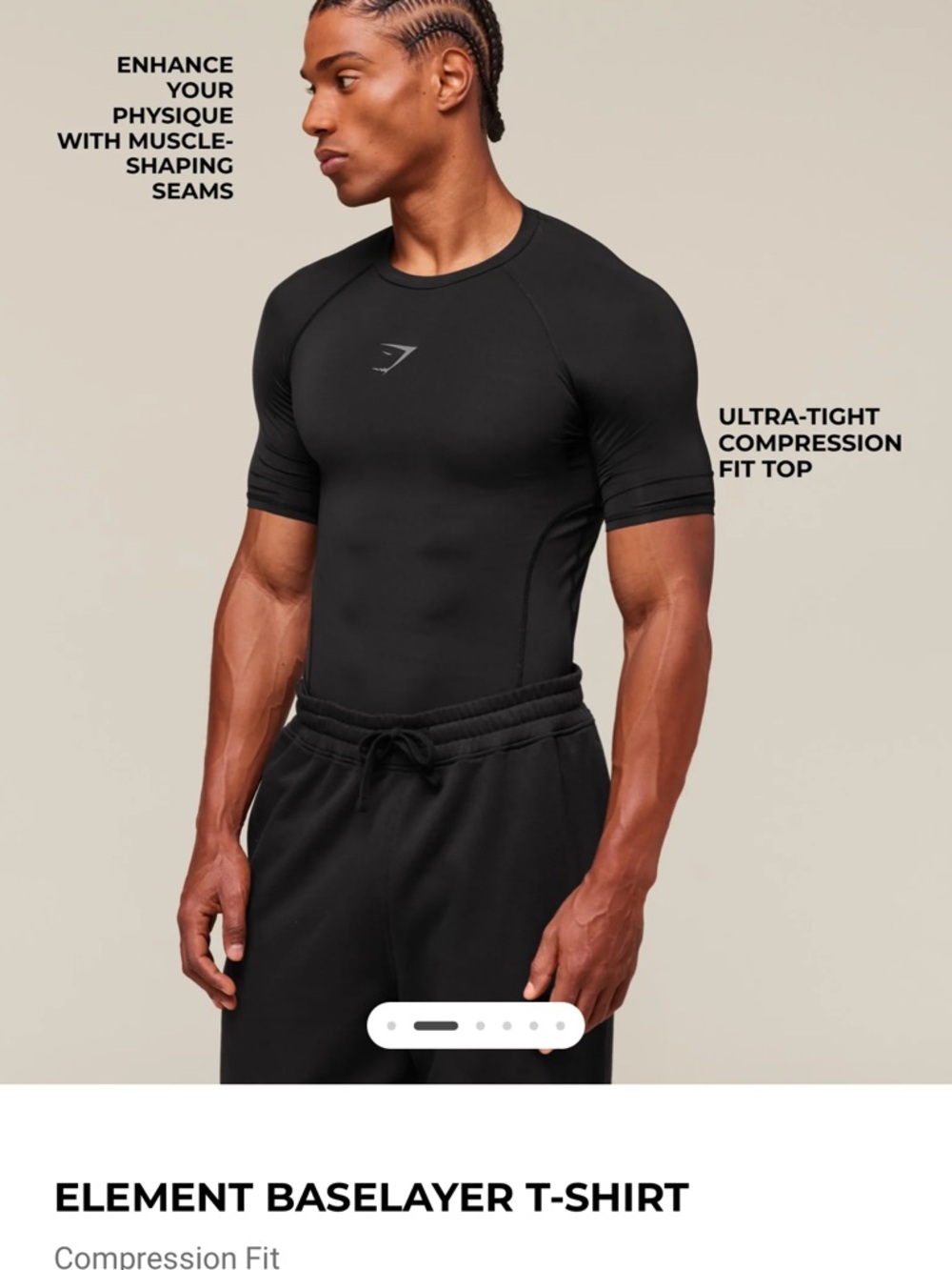 Gymshark Black Element Short-Sleeve Compression Top (Large)